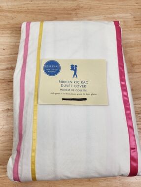 Pottery Barn Kids Ribbon Ric Rac Duvet Cover Sz F /Q Bright Colorful Stripes NOS